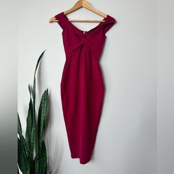 NOOKIE Dolly midi off the shoulder dress in ruby XS NWT - Picture 2 of 10